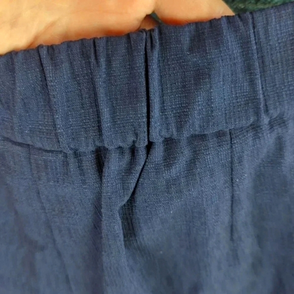 JM Collections Blue Rayon Blend Dress Pants With Gold Roses - Picture 6 of 13